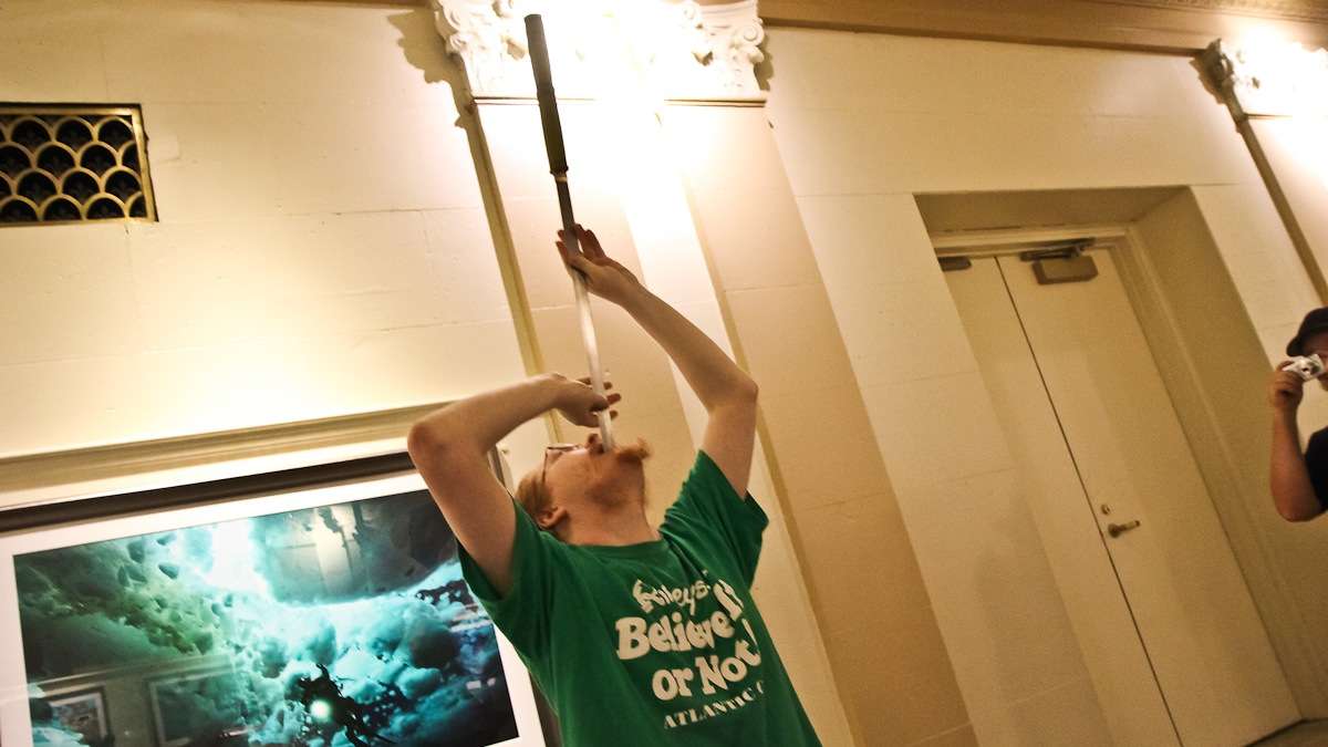 David Peyre-Ferry has been a sword swallower for three years. (Kimberly Paynter/WHYY)