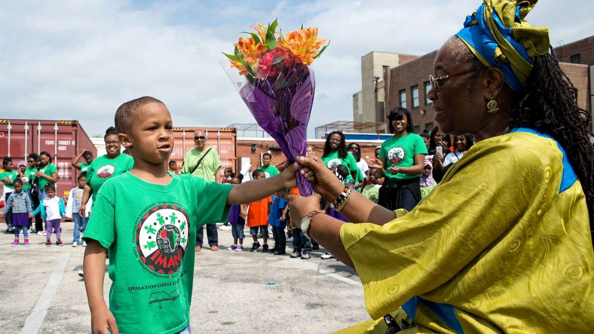  Though Imani Charter School faces the threat of closure, students and staff still celebrated 'Spirit Day' to honor the school's founder, Dr. Francine Fulton, in May. (Bas Slabbers/for NewsWorks) 