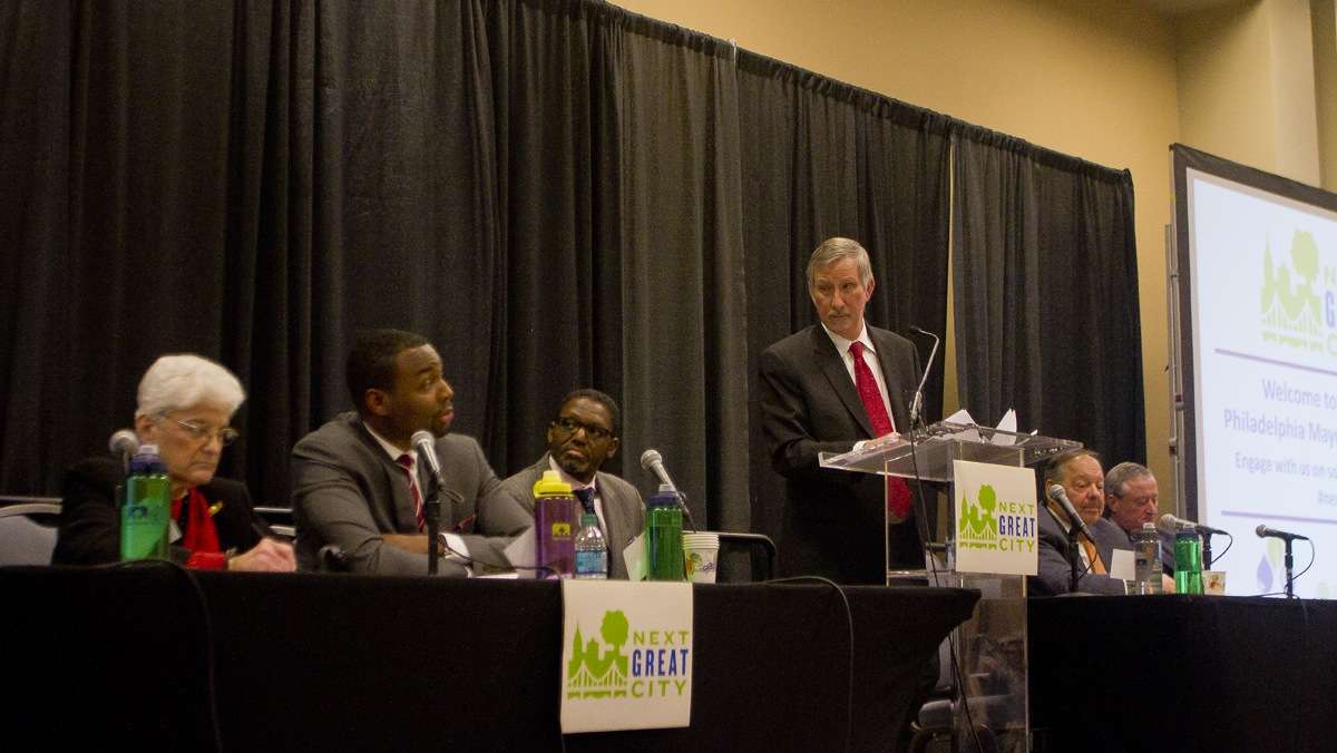  Scenes from Tuesday night's Next Great City mayoral forum at the Convention Center. (Brad Larrison/for NewsWorks) 
