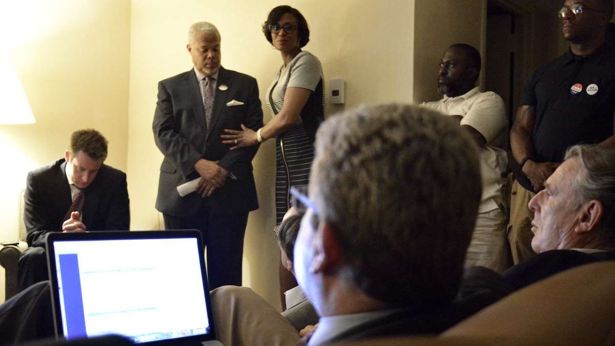  Anthony Hardy Williams and his wife watched mayoral-primary results with a small party of friends. (Bas Slabbers/for NewsWorks) 