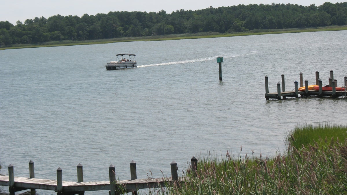 A boat passes Beach Cove in Delaware's Inland Bays near Bethany Beach. (John Mussoni/WHYY) 