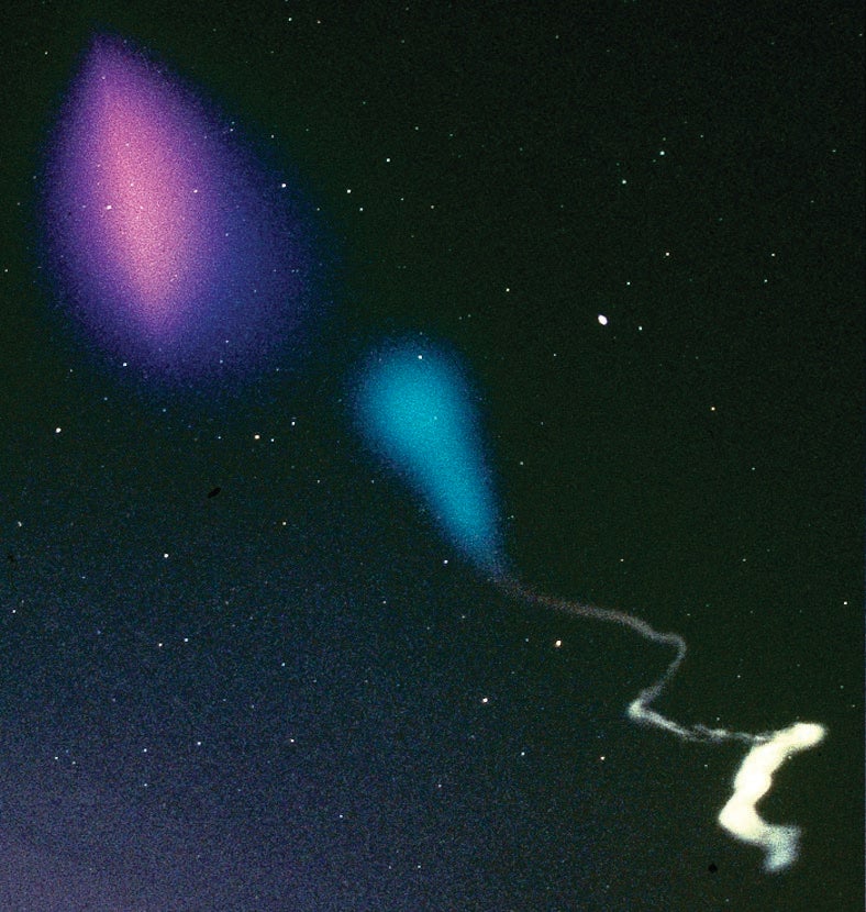  Vapor clouds following a sounding rocket launch. (Image: NOAA) 