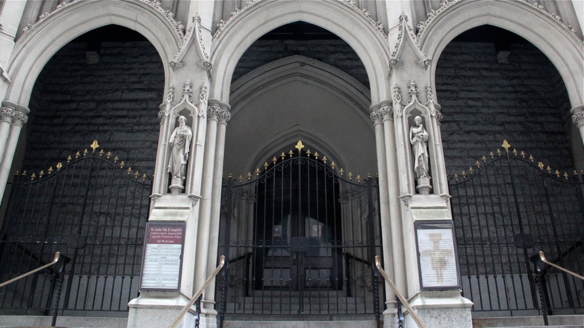 St. John the Evangelist Catholic Church in Center City has closed its doors to Equally Blessed, a coalition of gay and lesbian groups that had planned to host a workshop at the church. (Emma Lee/WHYY) 
