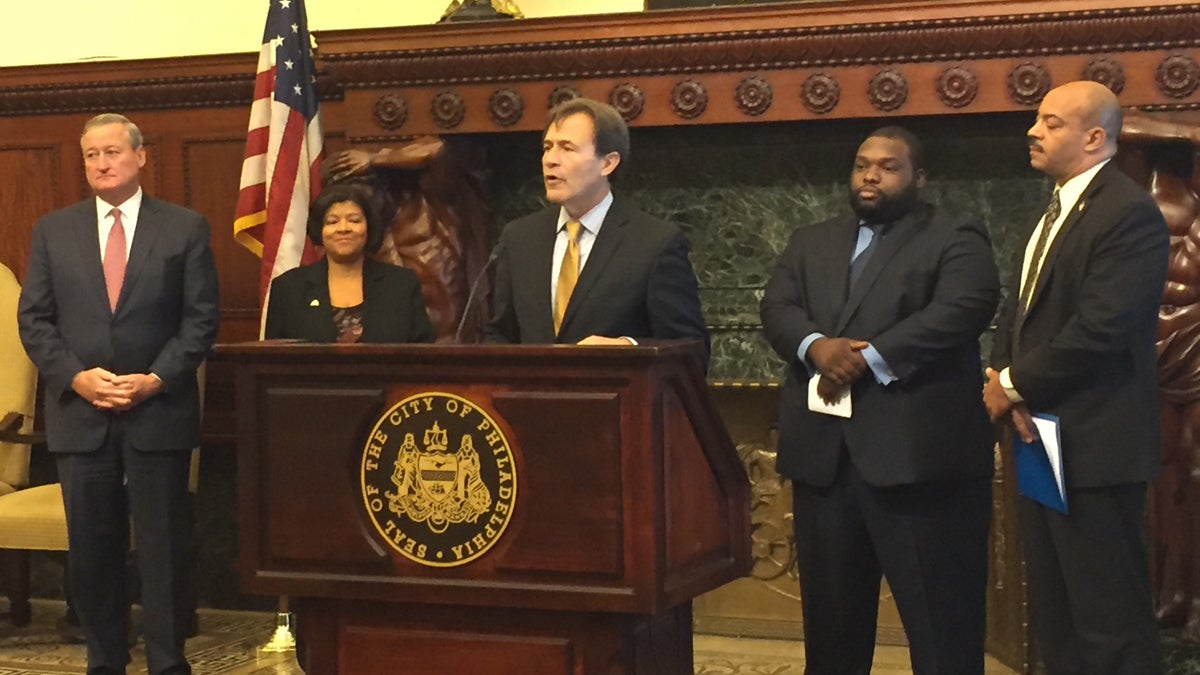 Officials discuss details of the free clinics planned in Philadelphia to help those who qualify expunge some criminal offenses. The clinics in six locations are set for the same day a new Pennsylvania law expanding criminal record sealing goes into effect. (Aaron Moselle/WHYY)