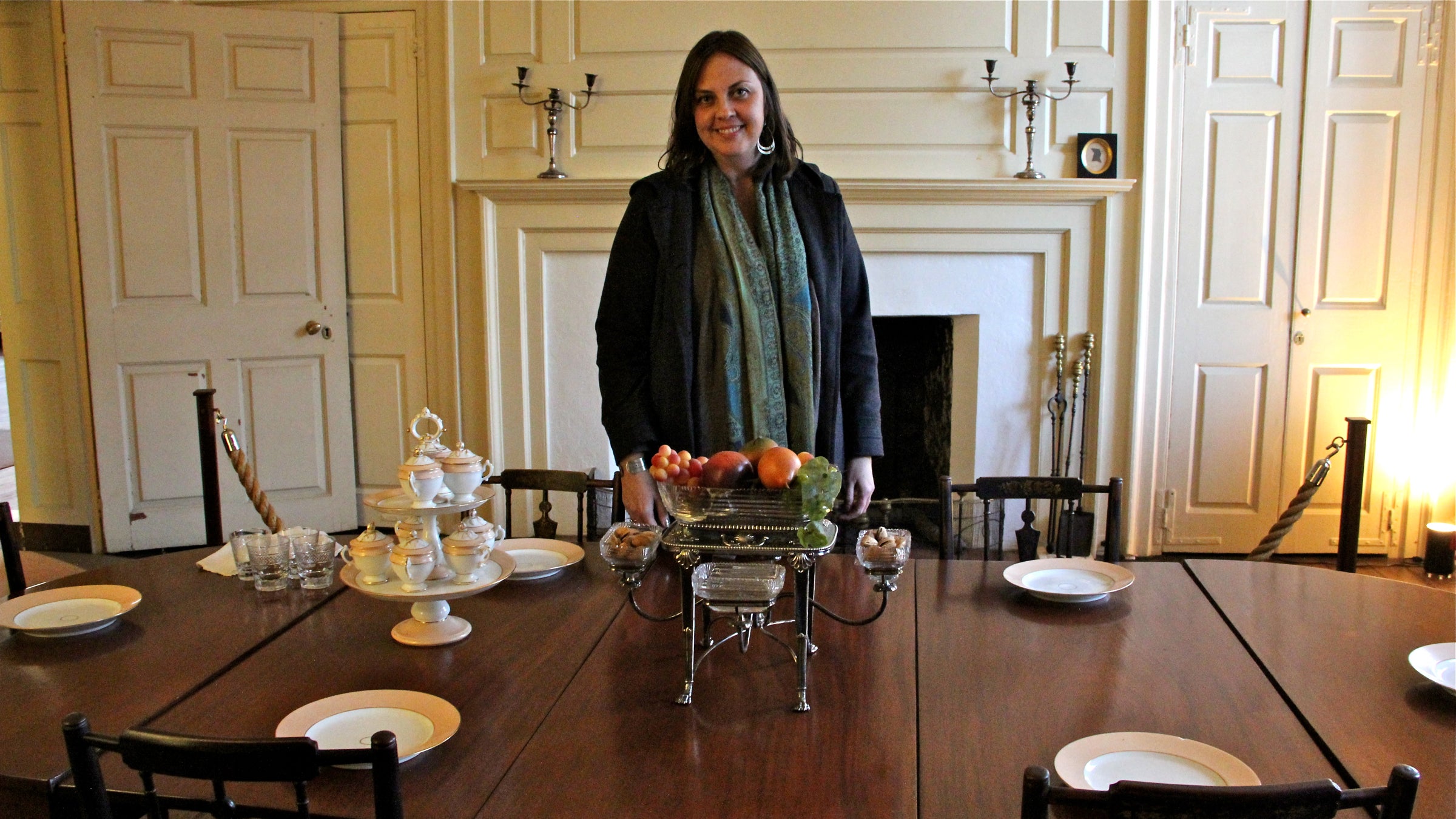 Kelley Deetz, a history professor at the University of Virginia, visits the historic Cliveden House in Philadelphia's Germantown. (Emma Lee/WHYY)