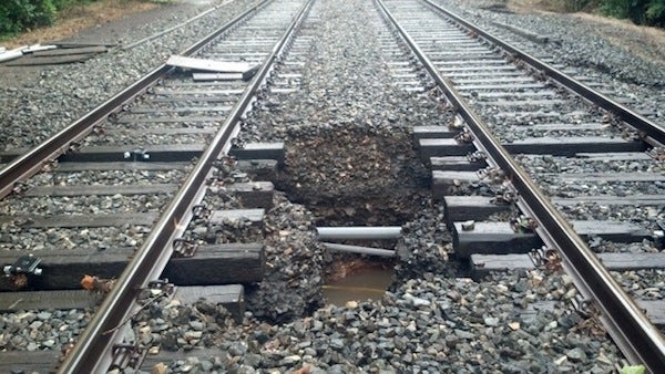  Damage along the Manayunk/Norristown Line, near Spring Mill Station. (Courtesy of SEPTA) 