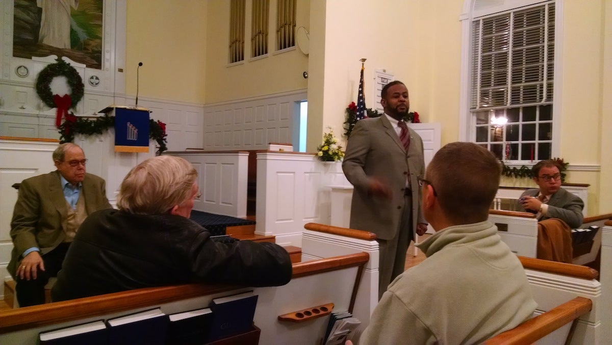  Fourth District City Councilman Curtis Jones Jr. was honored at Monday night's East Falls Community Council meeting. (Daniel Pasquarello/for NewsWorks) 