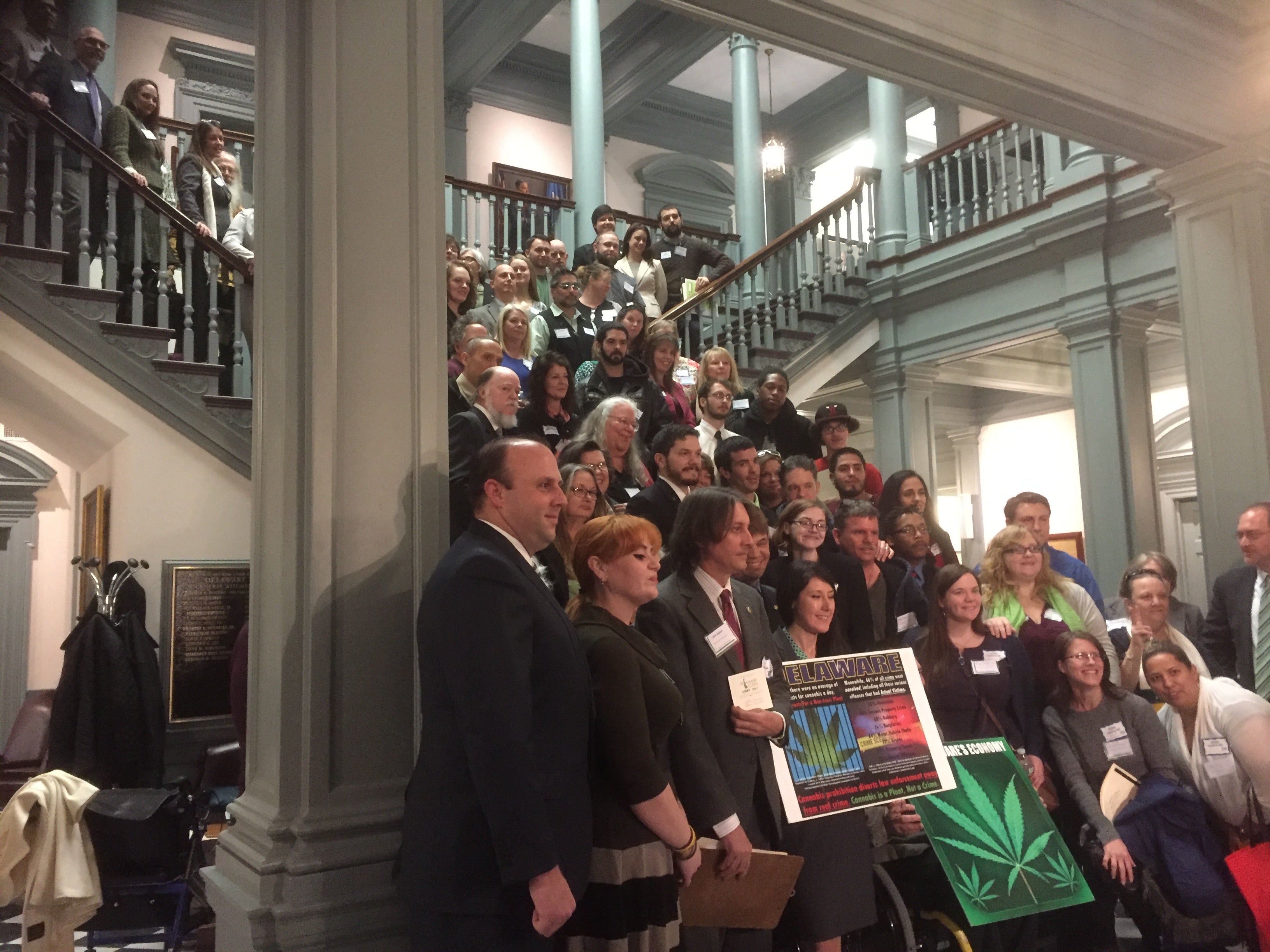 Advocates and Delaware residents posed for a photo before meeting legislators to discuss cannabis legislation. (Newsworks/Zoe Read)