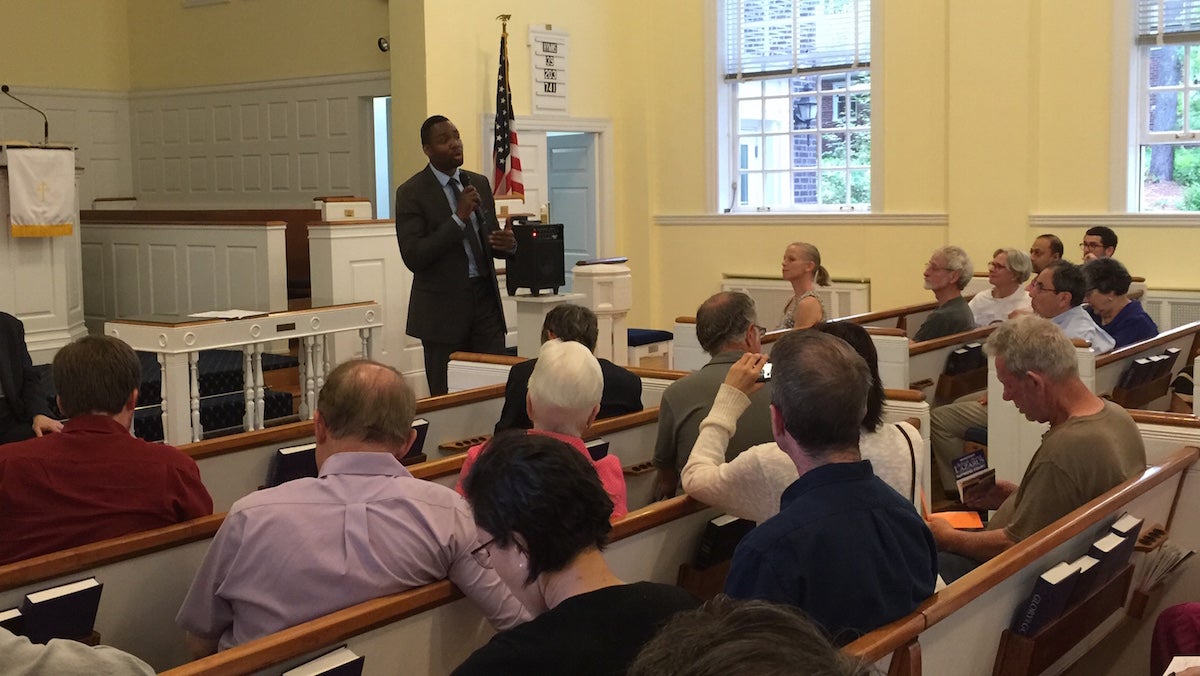  Doug Oliver at East Falls Presbyterian Church. (Brian Hickey/WHYY) 