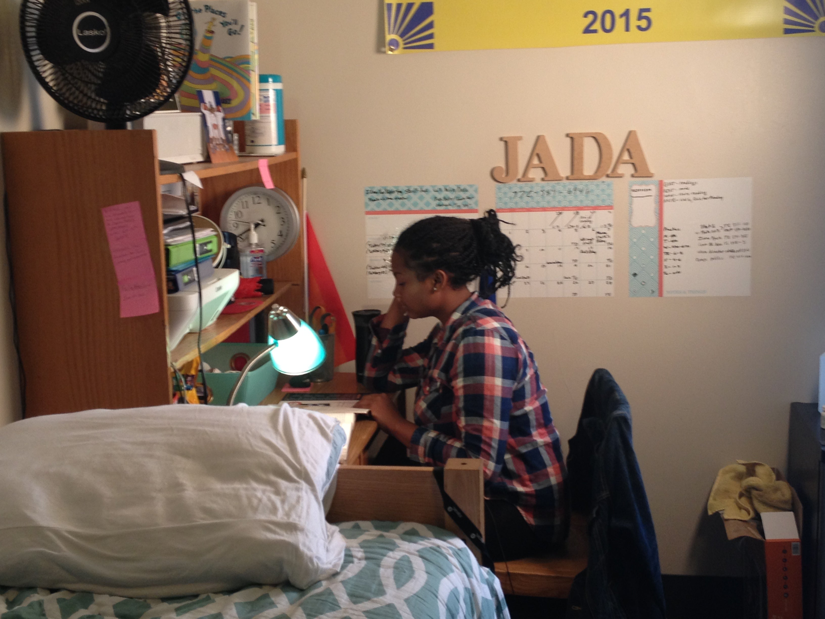  Swarthmore student Jada Smack studies in her dorm room. (Avi Wolfman-Arent, NewsWorks/WHYY) 
