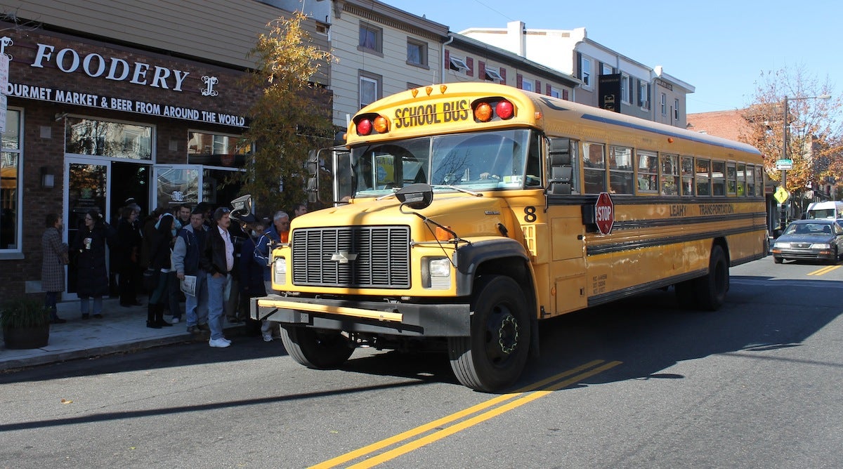  Roxborough resident John Boyce rented a bus to transport community members to Wednesday's meeting. (Matt Grady/for NewsWorks) 