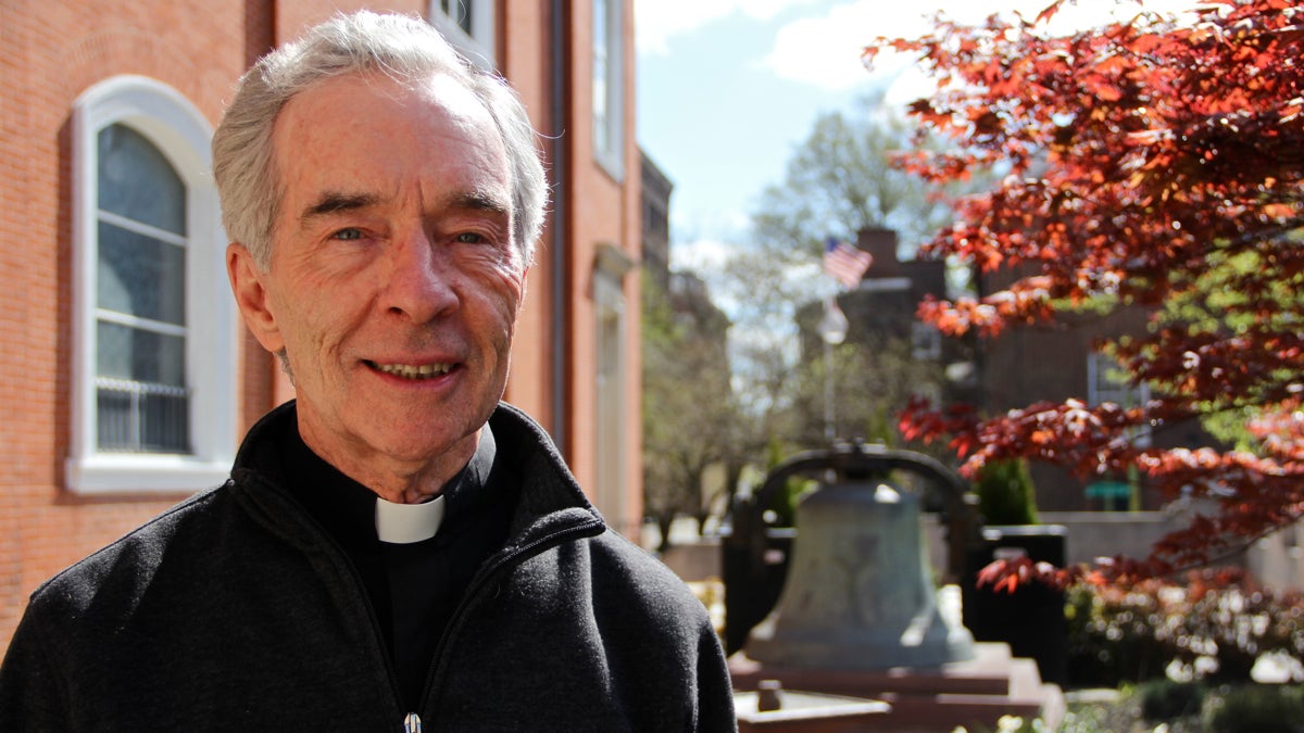  Father Paul Morrissey walks in the Healing Garden at St. Augustine's in Philadelphia. He is the author of 'The Black Wall of Silence.' (Emma Lee/WHYY) 