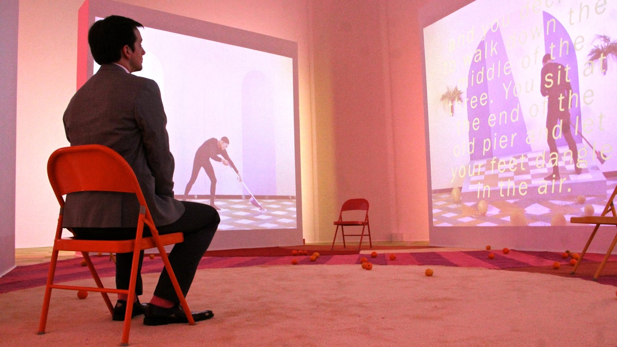  The video installation Easternsports by Alex Da Corte and Jayson Musson plays on four big screens at the Institute for Contemporary Art. (WHYY) 