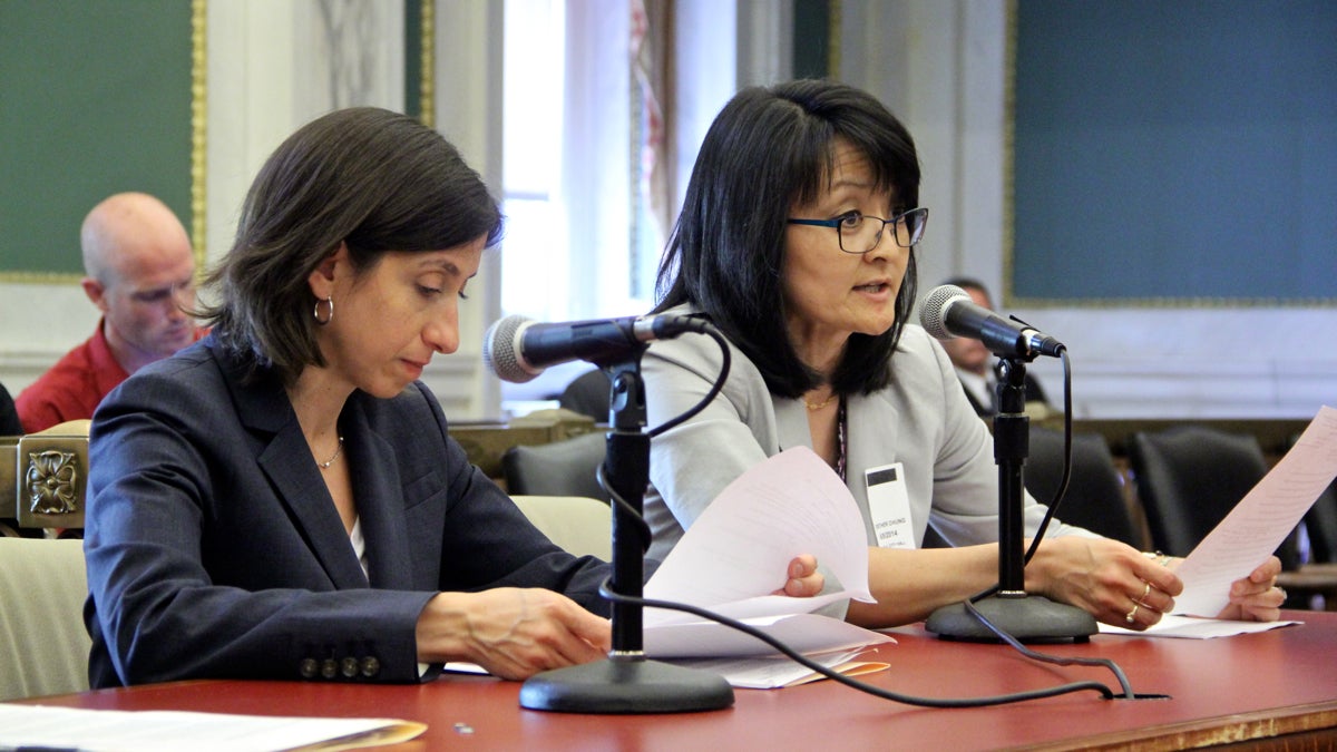  Pediatrician Dr. Esther K. Chung speaks at City Hall about the importance of breast feeding during a hearing on a bill that would require employers to provide a private place for breastfeeding mothers. (Emma Lee/WHYY) 