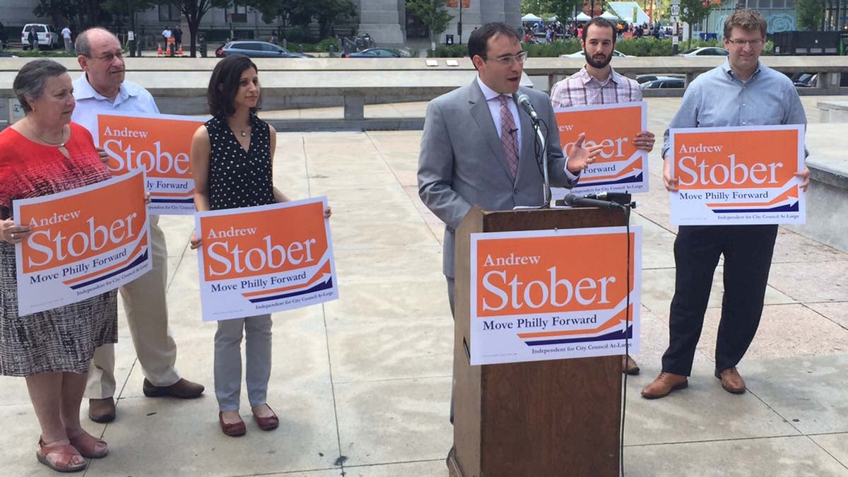  Andrew Stober announces his candidacy for Philadelphia City Council as an independent. (Kwame Miller/WHYY) 