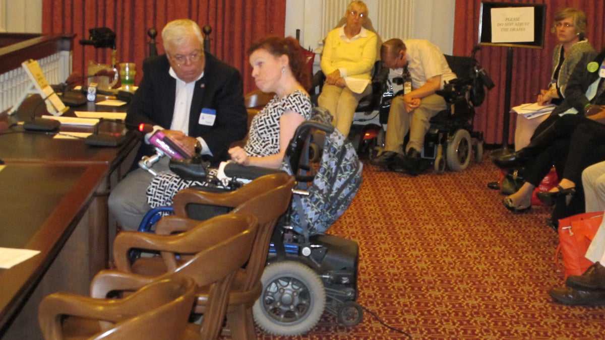  Morristown resident Dawn Parkot testifies before the New Jersey Assembly Health and Senior Services Committee against the Aid in Dying for the Terminally Ill Act. (Phil Gregory/ for NewsWorks) 