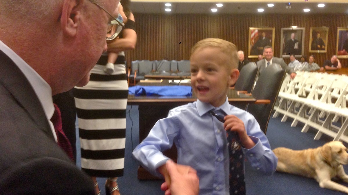Five-year-old Dominic Masciantonio is honored for supporting his baby sister