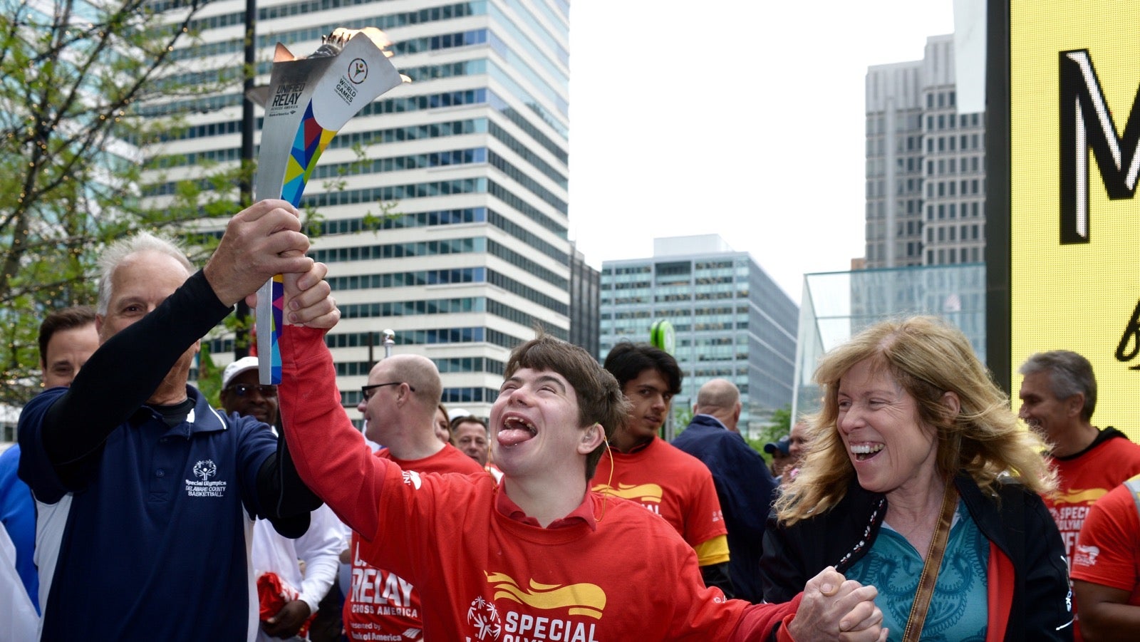 On Friday the Flame of Hope is carried by local athletes and supporters. (Bastiaan Slabbers/for NewsWorks)