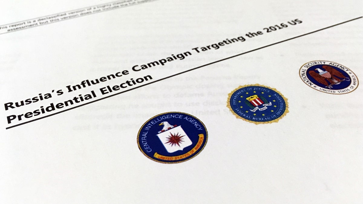 A part of the declassified version of the Intelligence Community Assessment on Russia's efforts to interfere with the U.S. political process is photographed in Washington