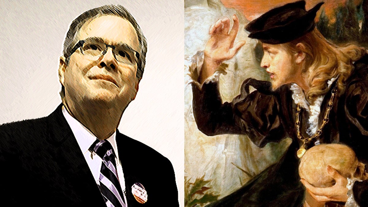  Jeb Bush (left) and Hamlet (AP Photo and 'Pedro Américo - detalhe de A visão de Hamlet' by Pedro Américo via Wikimedia Commons) 