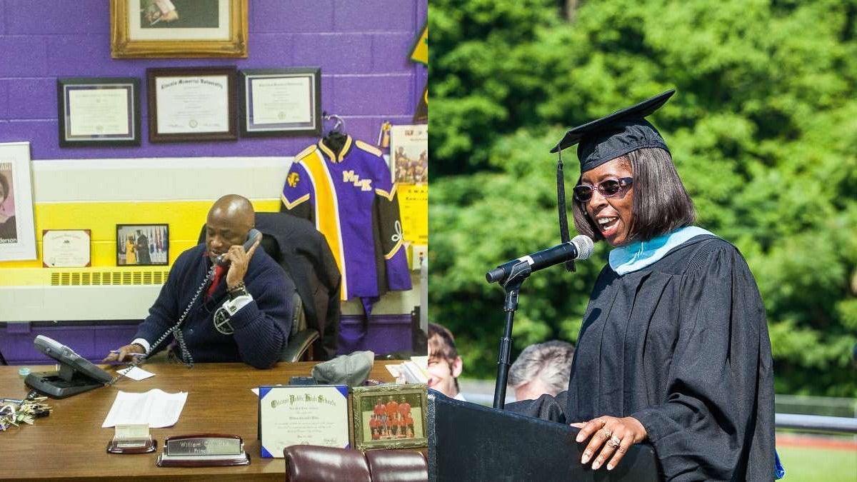  Principal William Wade (left) of Martin Luther King High School and Principal Dana Jenkins (right) of Roxborough High School received Lindback Awards. (Brad Larrison/for NewsWorks, file) 