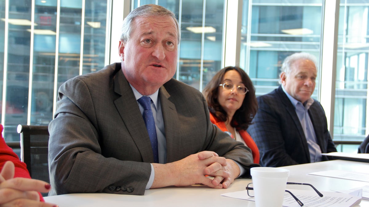  Mayoral candidate Jim Kenney discusses his ethics policy paper at a Monday afternoon press conference. (Emma Lee/WHYY) 