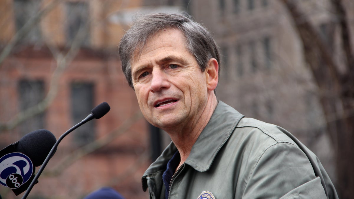Up-close photo of Joe Sestak speaking into a microphone.