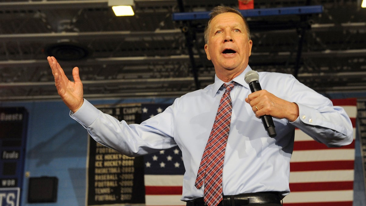 Republican presidential candidate Ohio Gov. John Kasich speaks during a campaign event at the La Salle Institute on Monday
