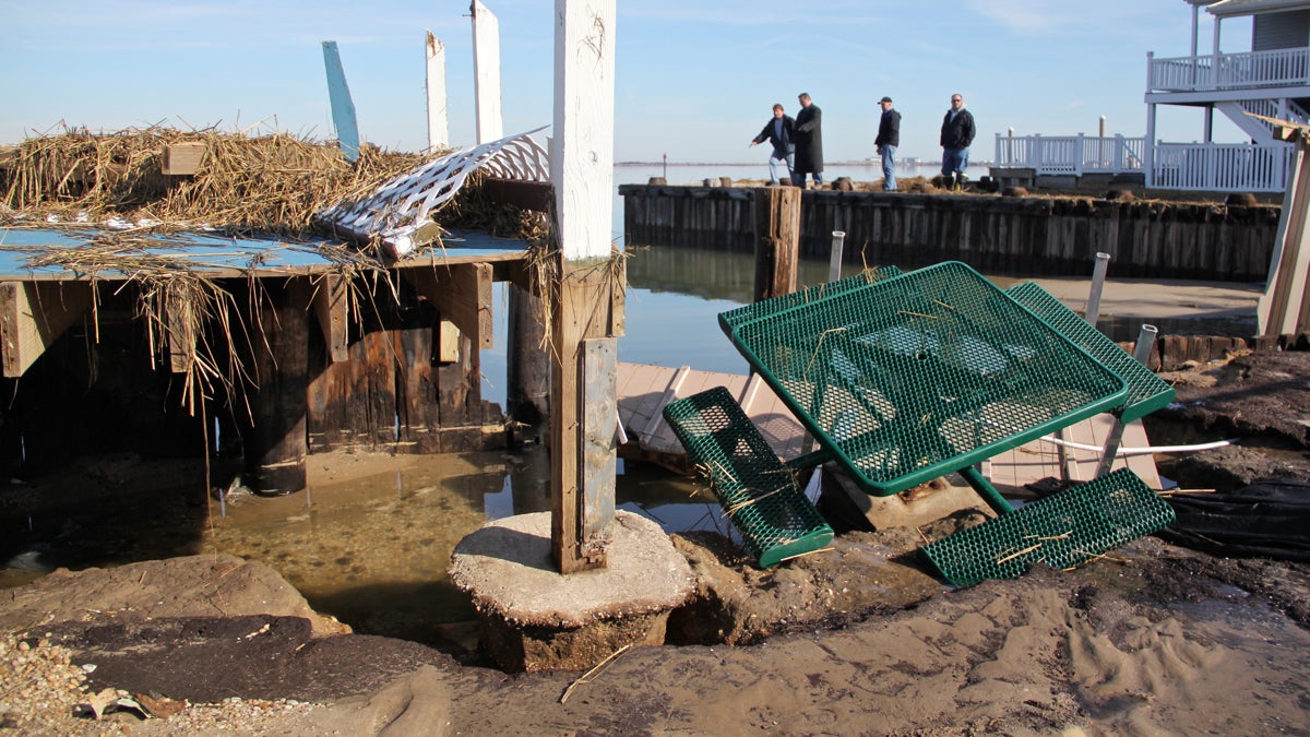 Winter storm Jonas washed away a portion of bulkhead in West Wildwood. (Emma Lee/WHYY) 