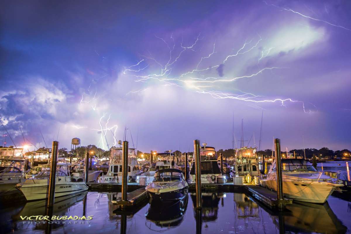  Lightning over the Belmar Marina in early July 2014. (Photo: Victor Bubadias Photography) 