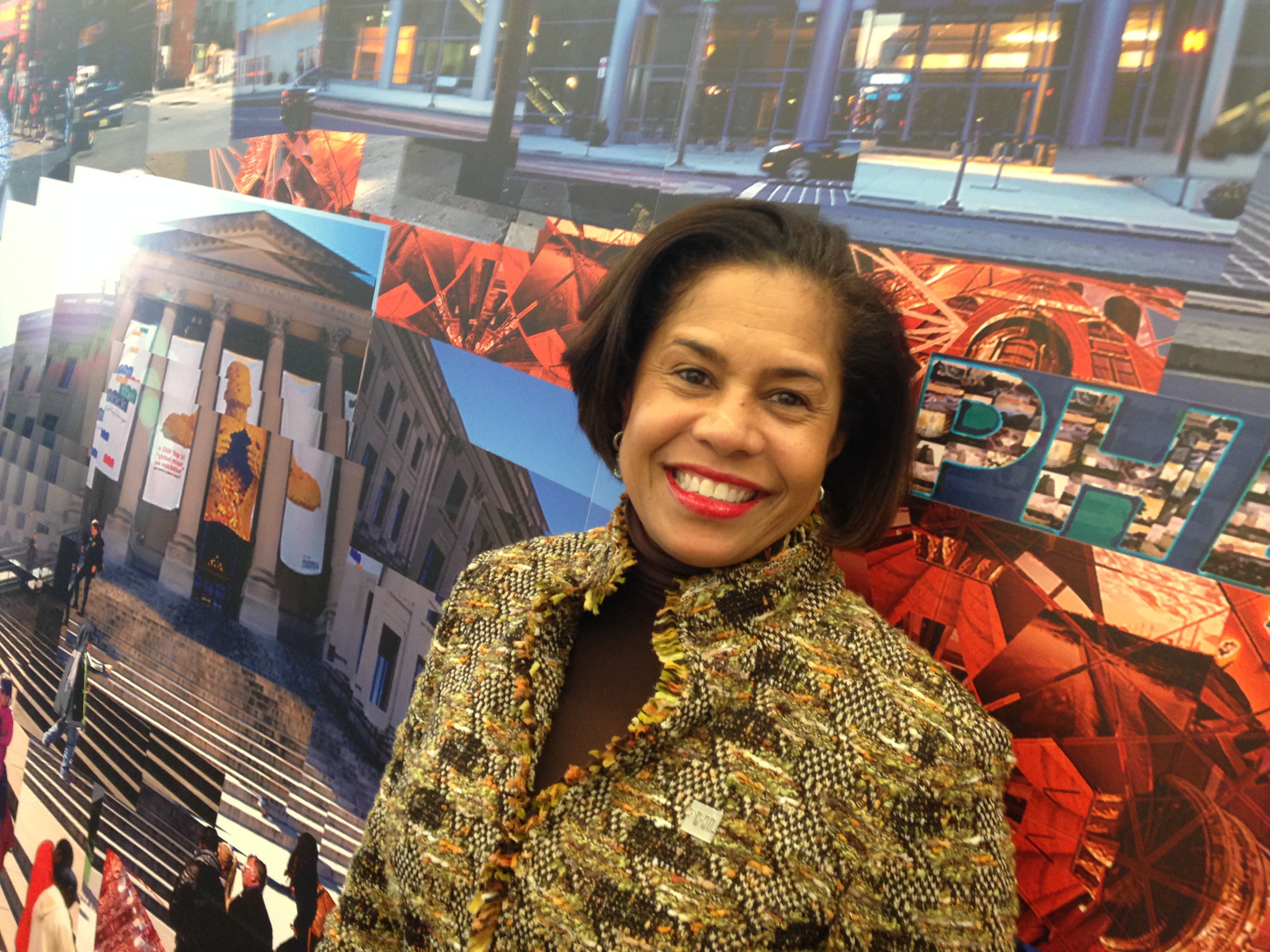  Julie Coker Graham took over the Philadelphia Conventions and Visitors Bureau on Jan. 1, marking the first time a woman and an African American has led the bureau. (Credit: Jennifer Lynn; Mural by the Phila. Mural Arts Program) 