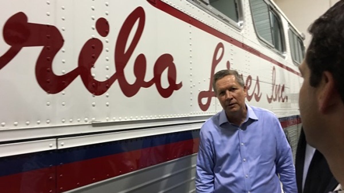 Ohio Gov. John Kasich continues his campaign swing through Pennsylvania Friday. (Mary Wilson/WHYY)