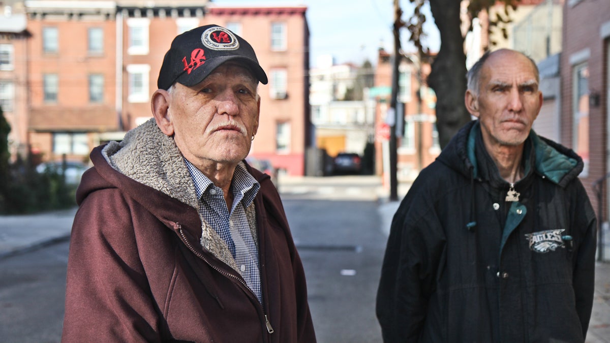  Life-time Fishtown residents and brothers William Pomroy and Walter Pomroy remember their friend Kathryn Wilson who was found murdered in her home on Earl Street. (Kimberly Paynter/WHYY) 