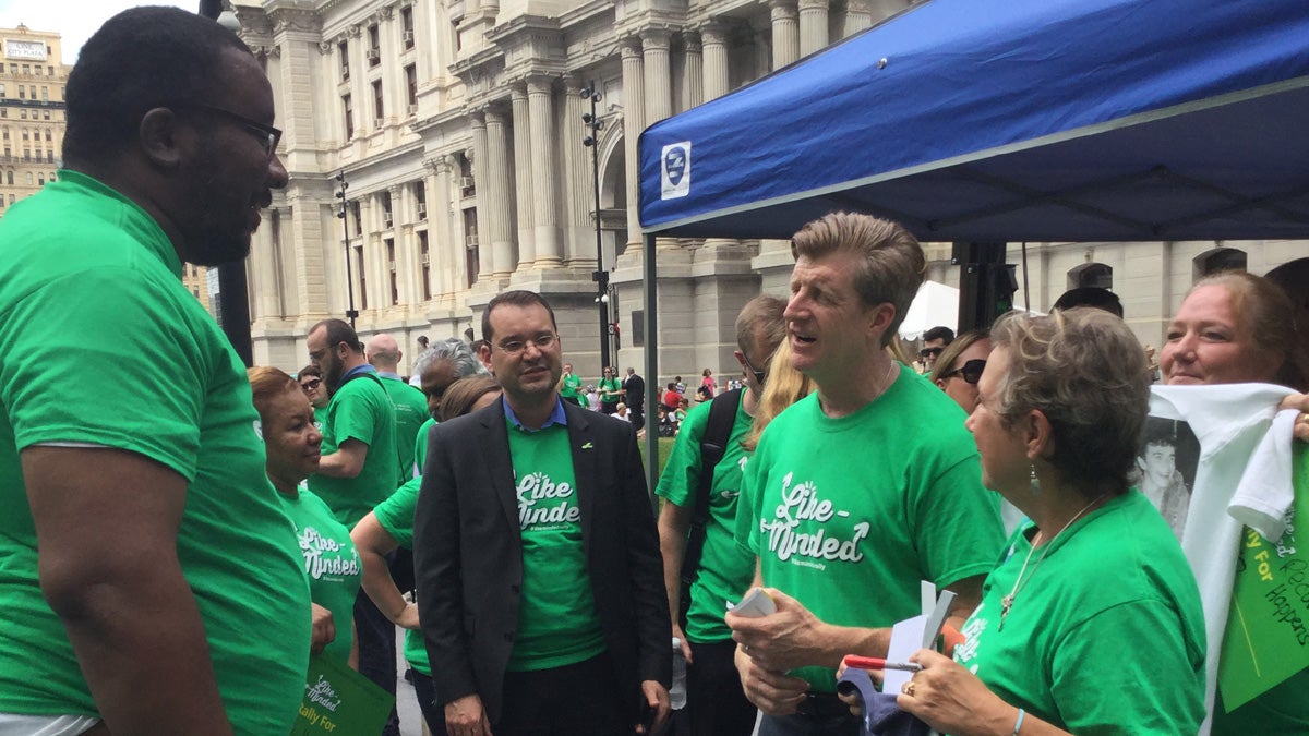 Former Congressman Patrick Kennedy speaks during a Like Minded rally for mental health and substance-abuse reforms outside Philadelphia's City Hall Tuesday. (Kyrie Greenberg/ for NewsWorks)