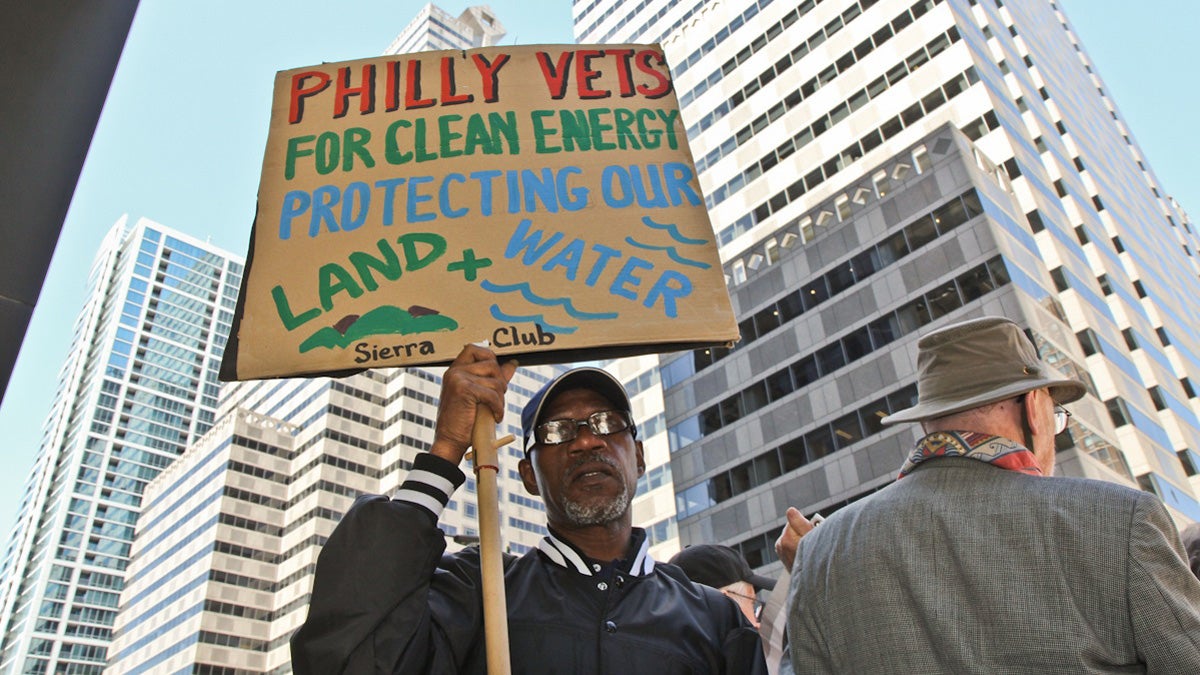  Nigel Brown served in the military from '72 to '74 and joins protesters  opposed to the Keystone XL pipeline Monday in Philadelphia. (Kimberly Paynter/WHYY) 
