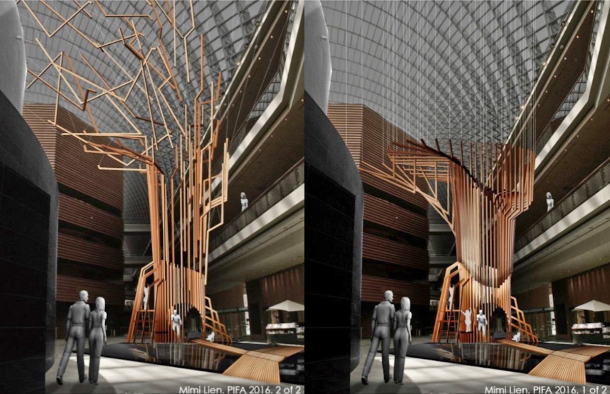  Rendering of the Kinetic Tree to be constructed in the lobby of the Kimmel Center for the Philadelphia International Festival of the Arts. (Kimberly Paynter/WHYY)  