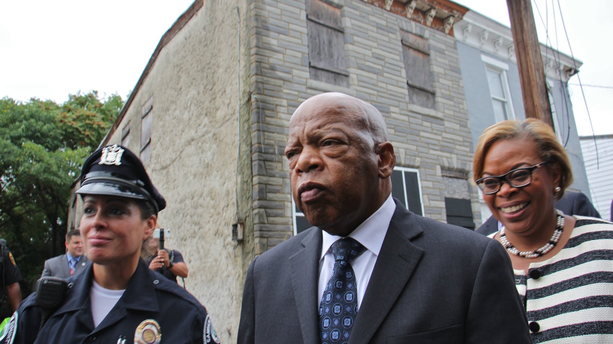 Congressman John Lewis visits a home in Camden where Martin Luther King once lived. Efforts are under way to rehabilitate the home and make it a site for civil rights education. (Emma Lee/WHYY)