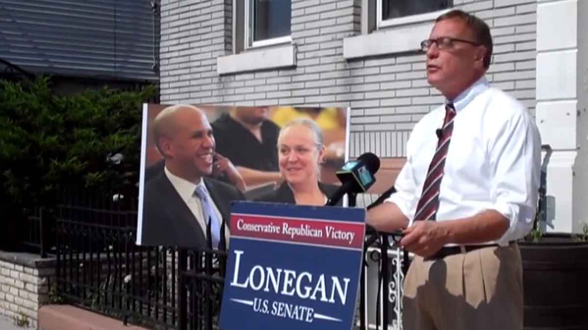  Republican U.S. Senate candidate Steve Lonegan appears in a campaign video criticizing Democratic U.S. Senate candidate Cory Booker. (Image from Lonegan campaign ad) 