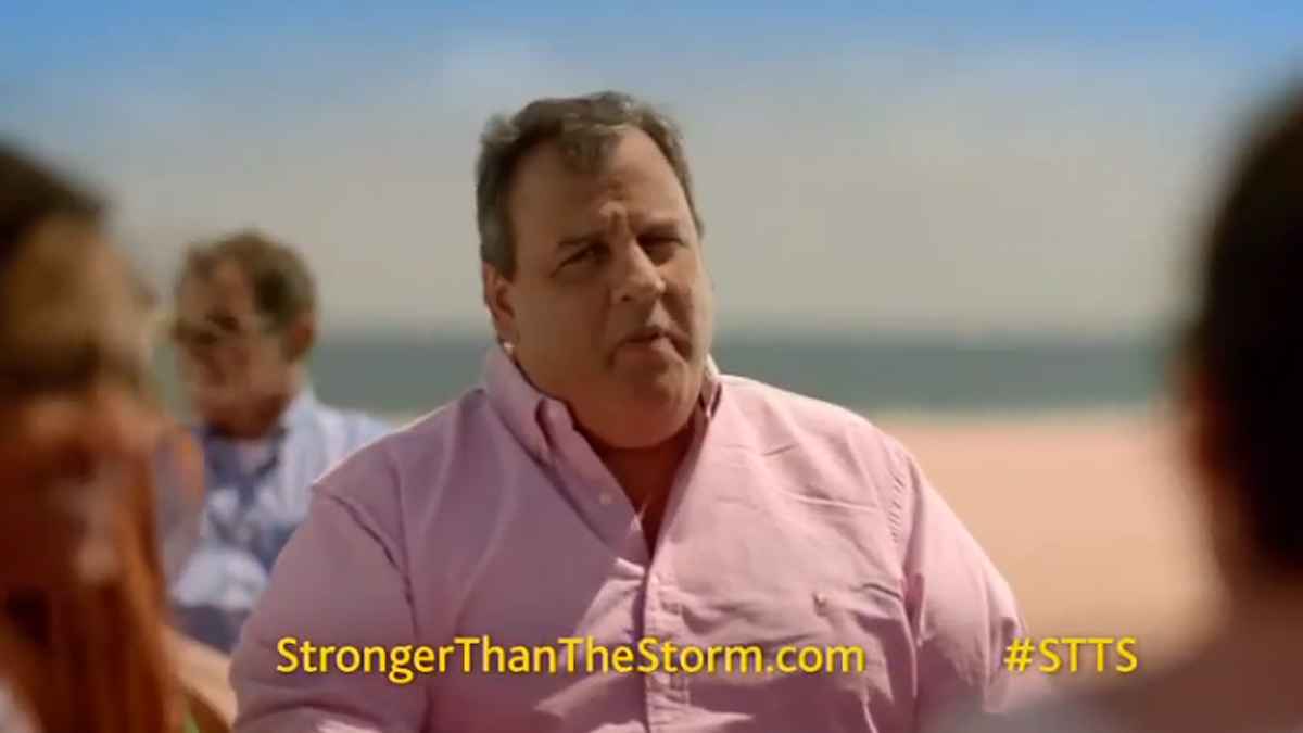  Chris Christie, who was running for re-election in 2013, appeared in several of the STTS television commercials. (Image from STTS video) 