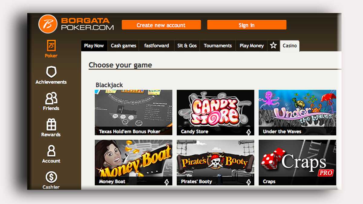  This is a partial view of Borgata's internet gambling website. 