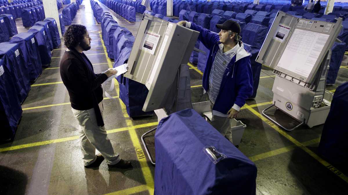  Workers inspect some of the voting machines Philadelphia uses. The city has budgeted $22 million to replace the machines. (AP file photo) 
