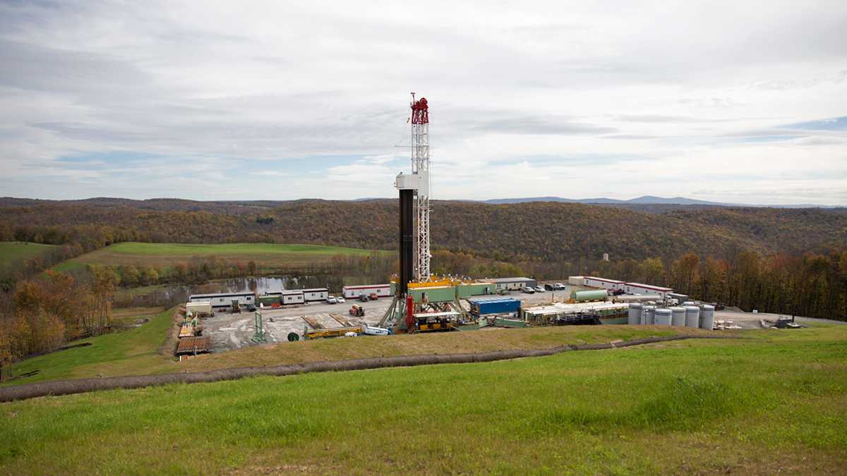  A drill rig owned by Cabot Oil & Gas Corporation in Susquehanna County, Pennsylvania, is shown. (Lindsay Lazarski/WHYY, file) 