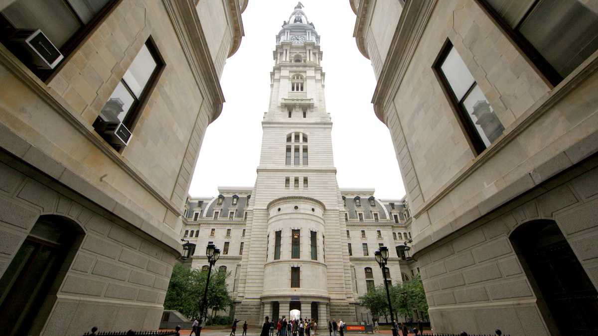 The clock tower is shown from the courtyard of Philadelphia City Hall. (Nathaniel Hamilton for NewsWorks
