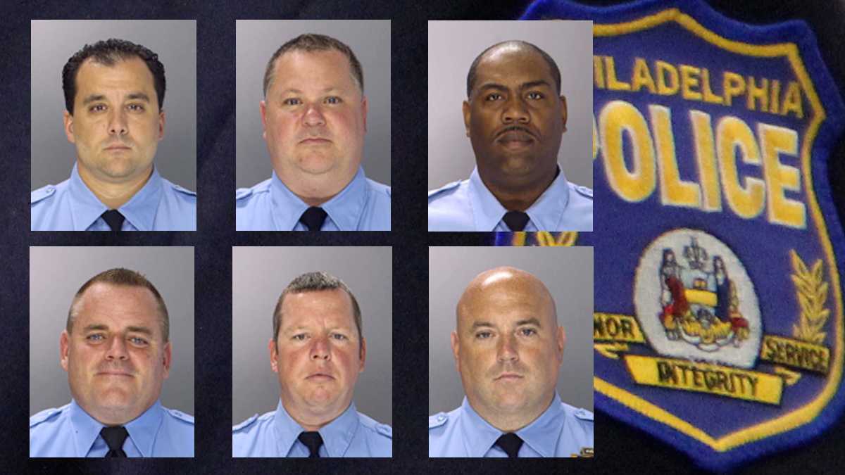  The trial of six former Philadelphia police officers accused of corruption began Monday. They are (clockwise from top left) Thomas Liciardello, Perry Betts, Norman Linwood, John Speiser, Brian Reynolds, and Michael Spicer. (NewsWorks Image) 