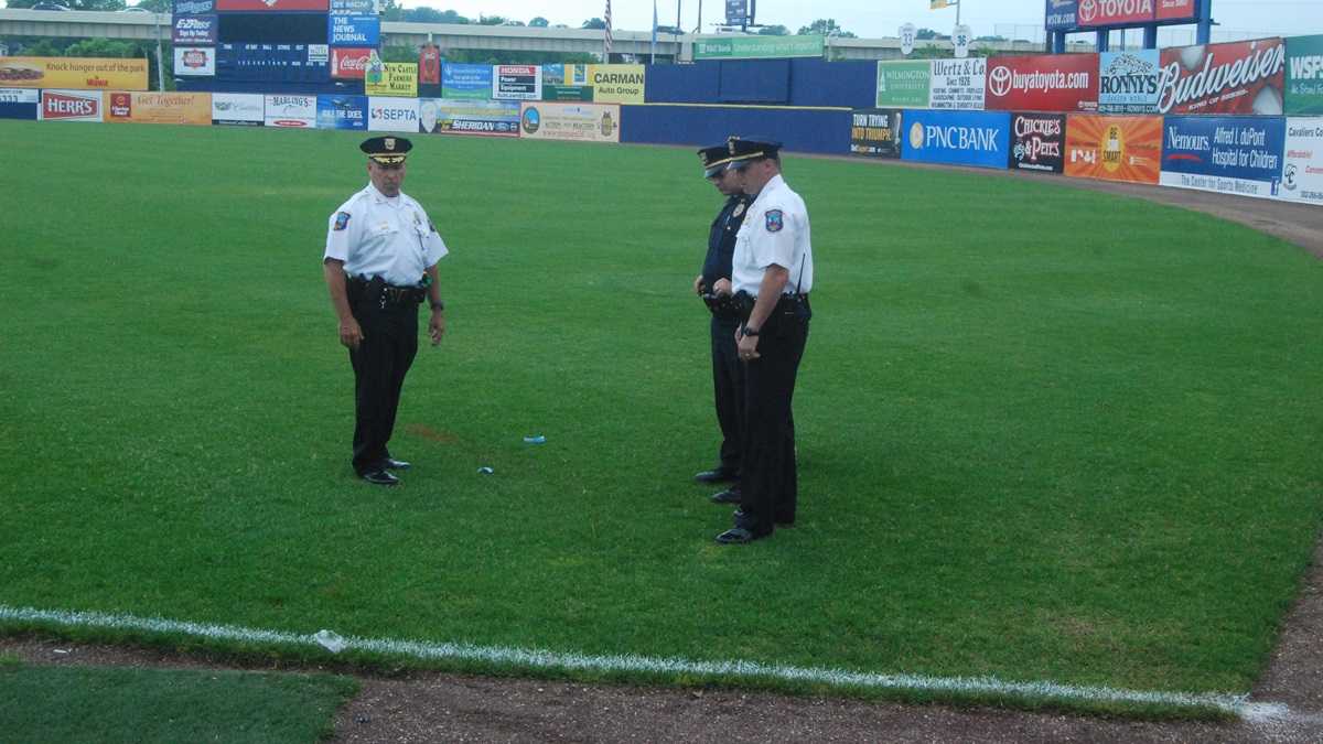  Police were first called to the ballpark on Wednesday after someone threw bottles containing chemicals onto the field. (John Jankowski/for NewsWorks) 