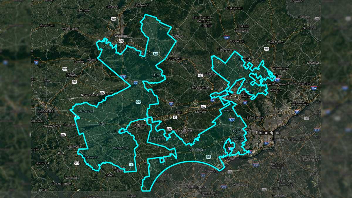 Pennsylvania’s 7th Congressional District is often considered the poster child of gerrymandering. The district cuts through five counties and a number of municipalities including Chester, Upper Darby and Glenolden. (Map Source/Keystone Crossroads) 