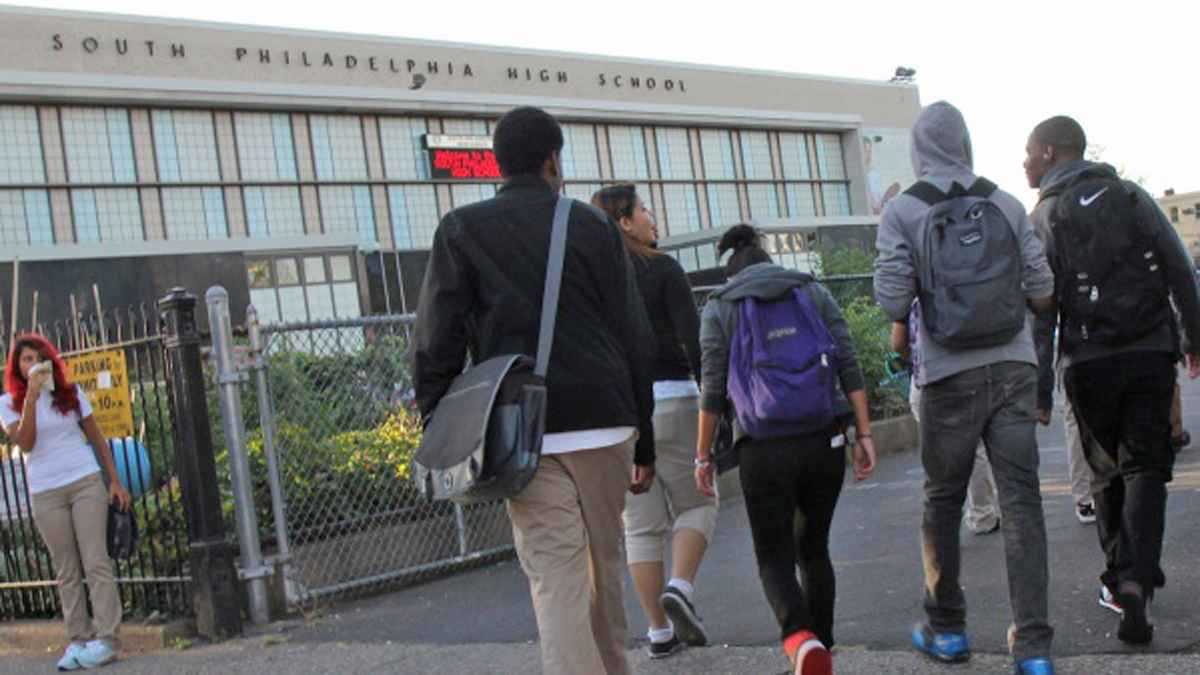  Students approach South Philadelphia High School (Kimberly Paynter/WHYY, file) 