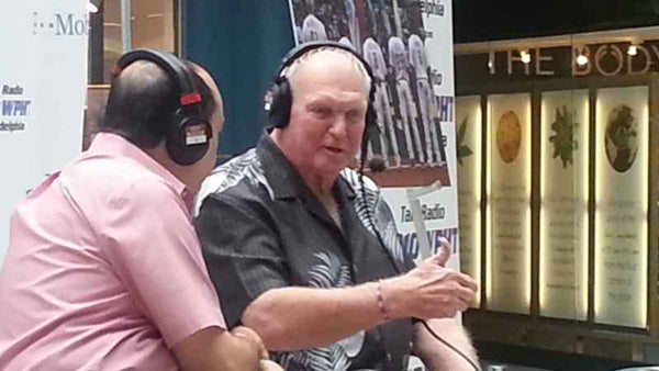 l_mauel1200x338 Charlie Manuel did his last broadcast for WPHT in the Liberty Place rotunda. (Tom MacDonald/WHYY)