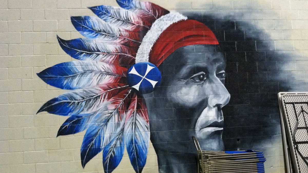 A mural at Neshaminy High School depicts the school mascot