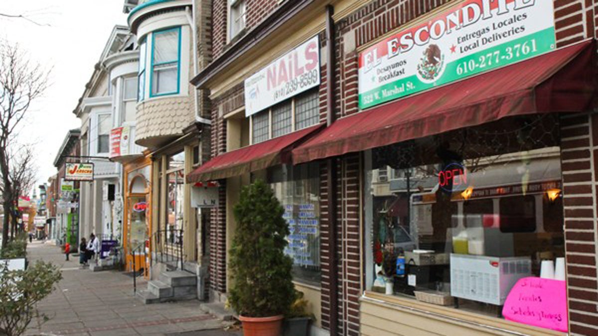  Marshall Street is the main commercial corridor for Norristown's Latino businesses. The town's Latino population has skyrocketed in the last decade, bringing economic vitality, and also an increase in the presence of federal immigration enforcement. (Kimberly Paynter/for NewsWorks)  